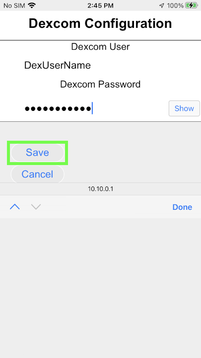 Save Dexcom Configuration