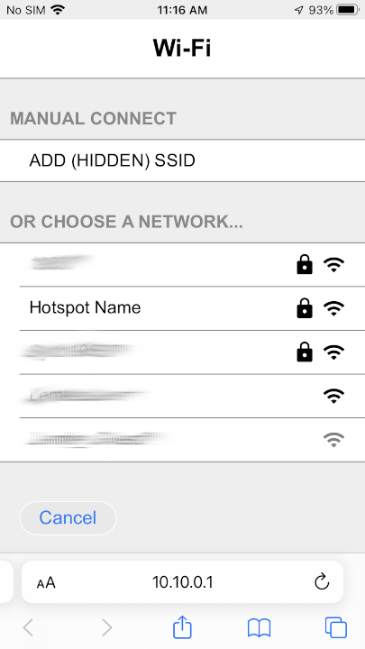 Select Hotspot or WiFi Network