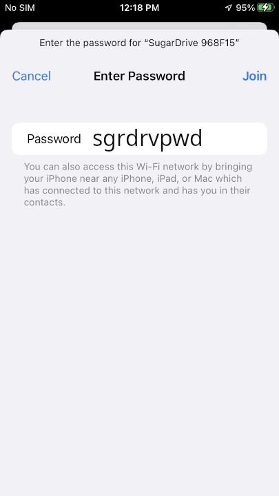 Enter WiFi Password on SugarDrive Configuration Page