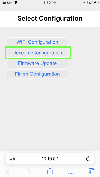 Select Dexcom Configuration