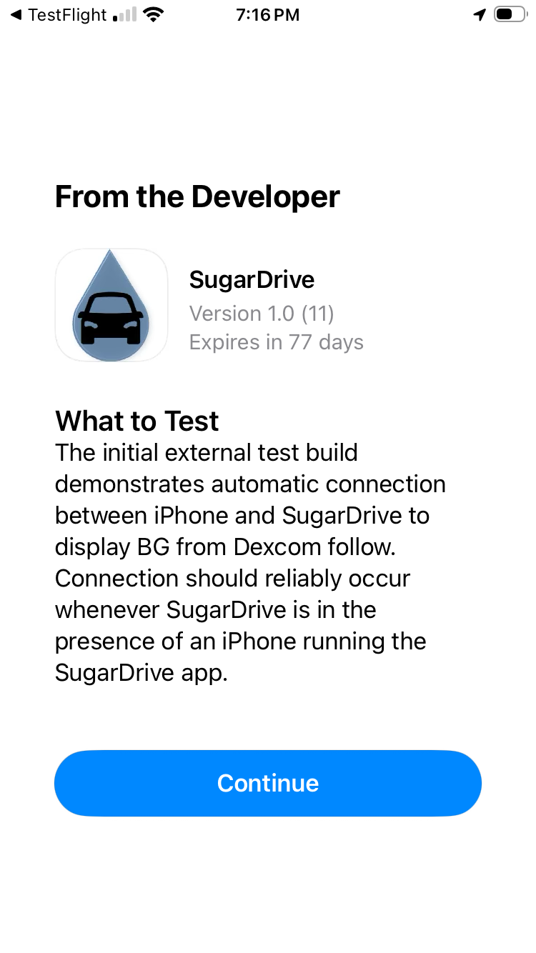 SugarDrive Continue screen